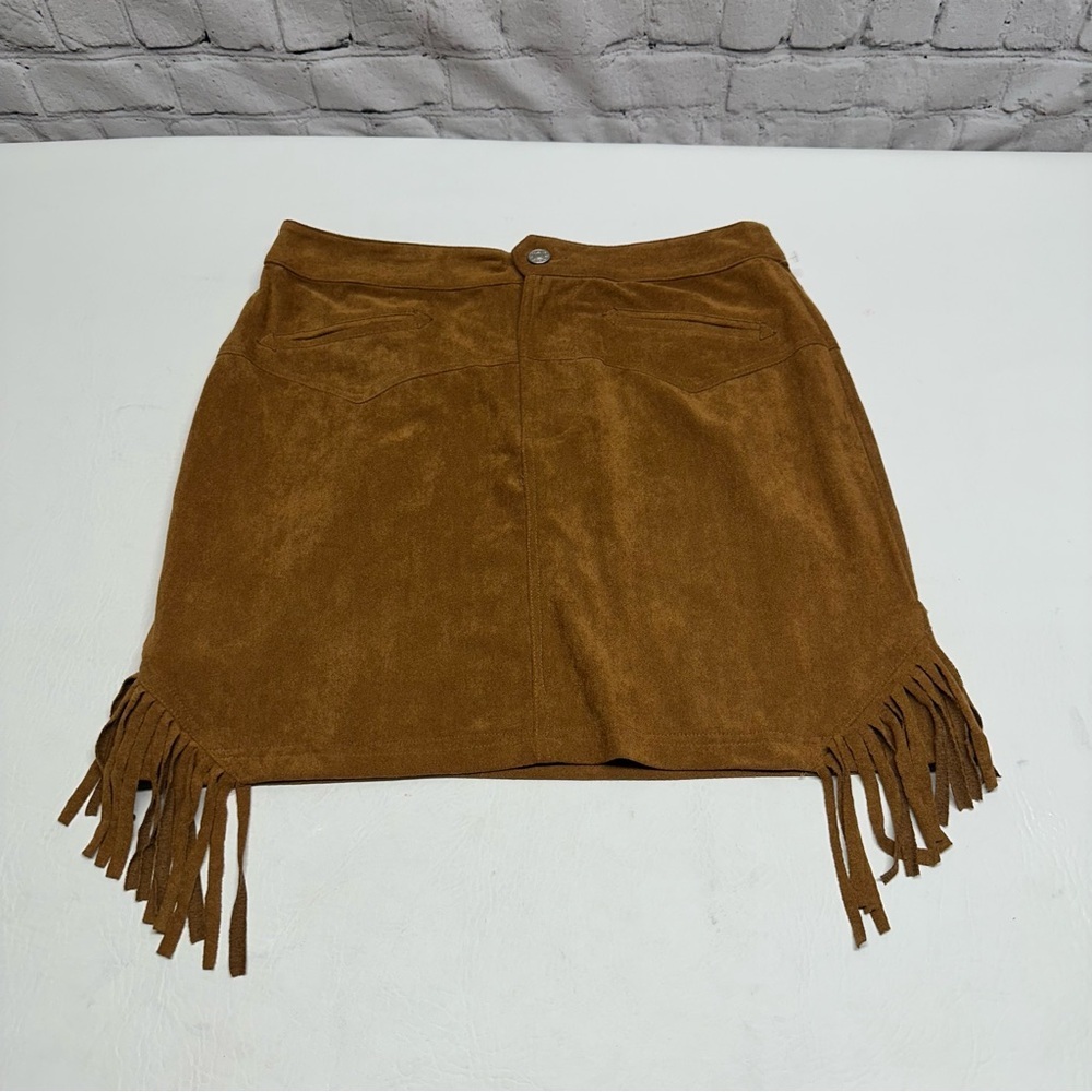 Double D Ranch Suede Fringe Mini Skirt in Cognac Brown - Picture 6 of 9